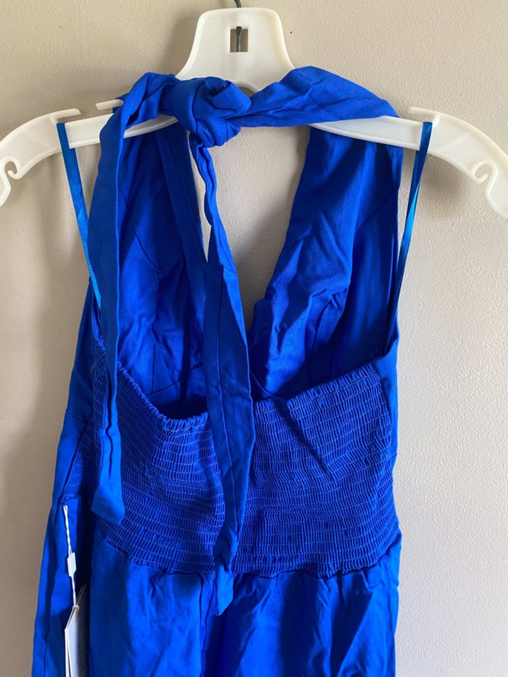 Deep Blue Halter Midi Dress‎ with Gold Embroidered Hem - Picture 6 of 11
